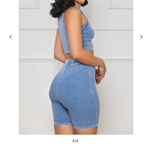 Contour Ribbed Biker Short Set (Blue) - Picture 2 of 4